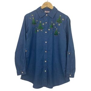 Quacker Factory Embroidered Christmas Shirt Women’s XXS